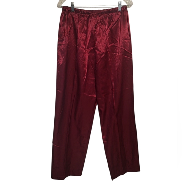 Miss Elaine Red Satin Floral Print Pajama Set, Size Petite L - Picture 3 of 7